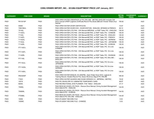 CEBU ERNBRI IMPORT, INC. - SCUBA EQUIPTMENT PRICE LIST ...