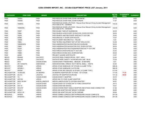 CEBU ERNBRI IMPORT, INC. - SCUBA EQUIPTMENT PRICE LIST ...