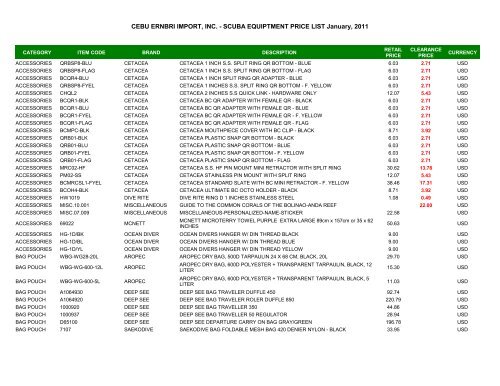 CEBU ERNBRI IMPORT, INC. - SCUBA EQUIPTMENT PRICE LIST ...