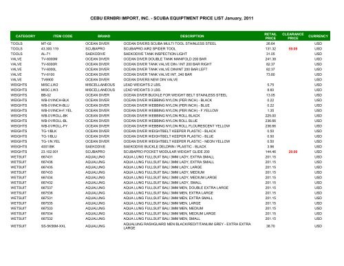 CEBU ERNBRI IMPORT, INC. - SCUBA EQUIPTMENT PRICE LIST ...