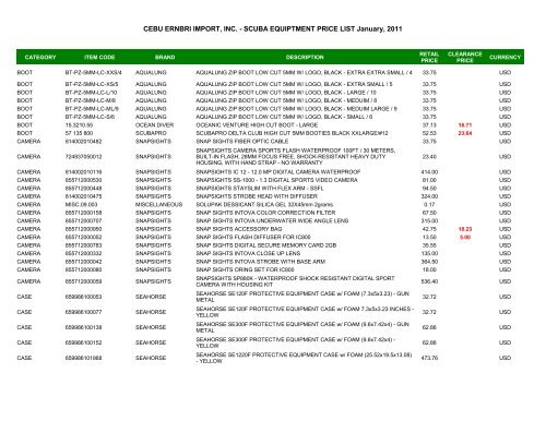 CEBU ERNBRI IMPORT, INC. - SCUBA EQUIPTMENT PRICE LIST ...