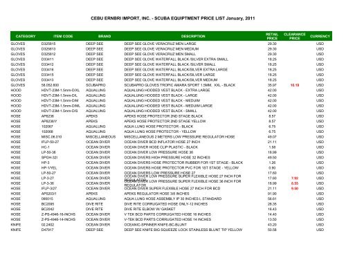 CEBU ERNBRI IMPORT, INC. - SCUBA EQUIPTMENT PRICE LIST ...