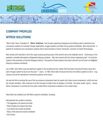 COMPANY PROFILES NITROX SOLUTIONS - Lauderdale Diver