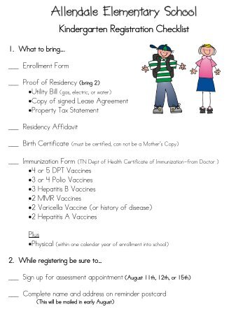 Kindergarten Registration Checklist - Williamson County Schools
