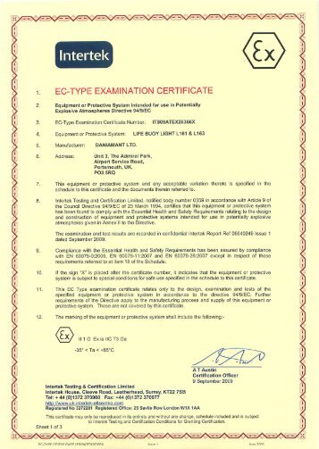 ATEX EC Type Examination Certificate - Daniamant