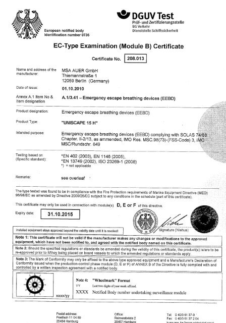 669473 Uniscape MED Approval certificate