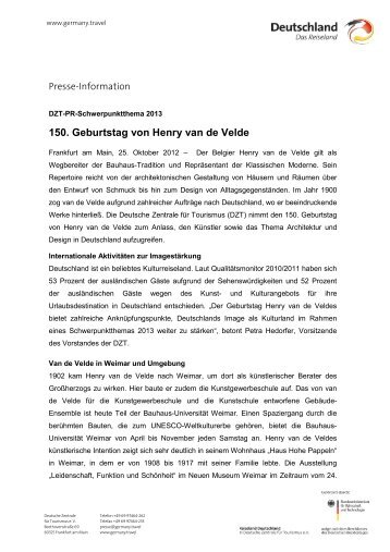 150. Geburtstag von Henry van de Velde (PDF - Deutschland