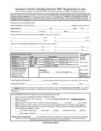 Summer Solstice Healing Retreat 2007 Registration Form