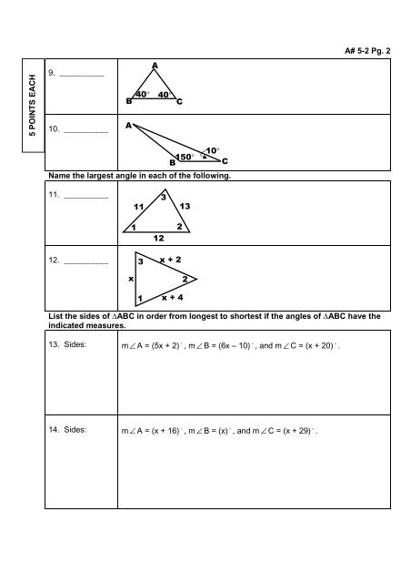 scojo262: Worksheet Triangle Inequalities