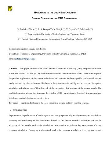 Hardware in the Loop Simulation of Energy Systems in the VTB ...