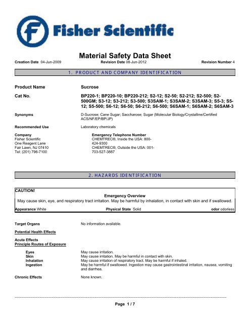 Msds Fisher Scientific
