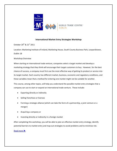 International Market Entry Strategies Workshop - Ennis Chamber of ...