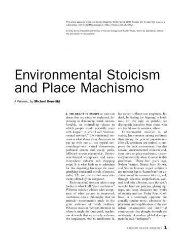 Environmental Stoicism and Place Machismo: A ... - Michael Benedikt