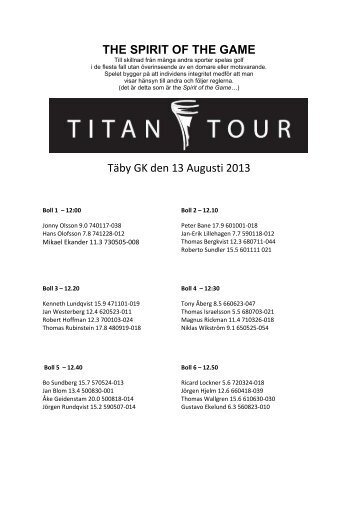 Startlistan fÃ¶r TÃ¤by GK - Titan Tour
