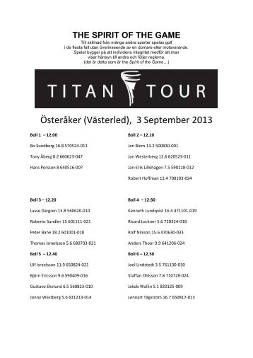 Startlistan fÃ¶r ÃsterÃ¥ker VÃ¤sterled - Titan Tour