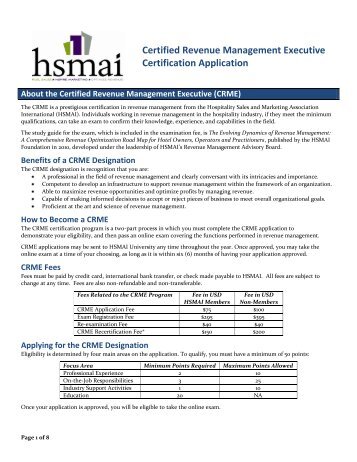 Certified Revenue Management Executive Certification ... - hsmai