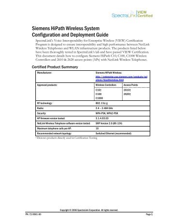 Siemens HiPath Wireless System Configuration and ... - Wavelink