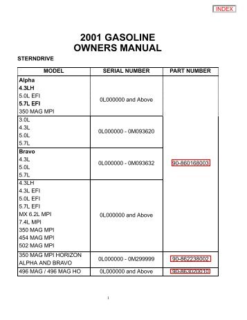 2001 GASOLINE OWNERS MANUAL