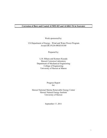 Corrosion of Aluminum Alloys in Seawater - Hawaii National Marine ...