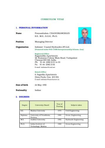 CURRICULUM VITAE 1. PERSONAL INFORMATION Name ...