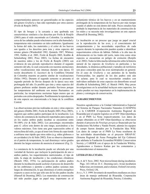 19 notas sobre la anidaciÃ³n del tororoi bigotudo (grallaria alleni)