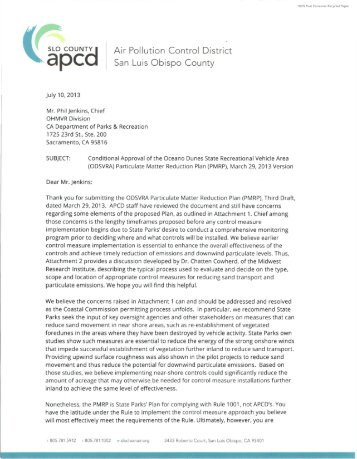 Conditional Approval Letter - Air Pollution Control District