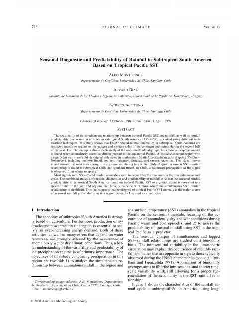 Seasonal Diagnostic and Predictability of Rainfall in Subtropical ...