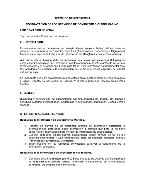 TERMINOS DE REFERENCIA CONTRATACIÃN DE LOS ...