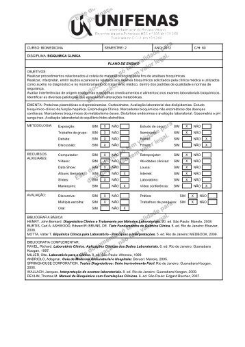 bioquimica clinica - Portal dos Professores da UNIFENAS