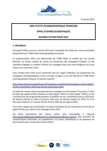 appel d'offre pour campagnes sur navires cÃ´tiers ... - CNFC - CNRS