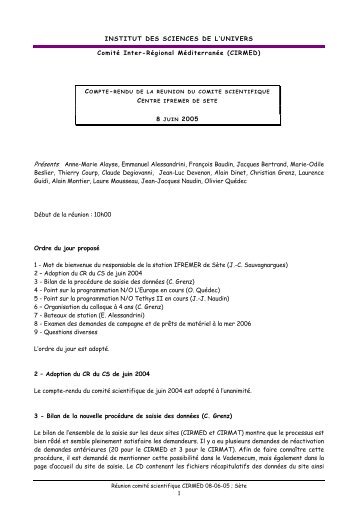 Compte-rendu de la rÃ©union du comitÃ© scientifique ... - CNFC - CNRS
