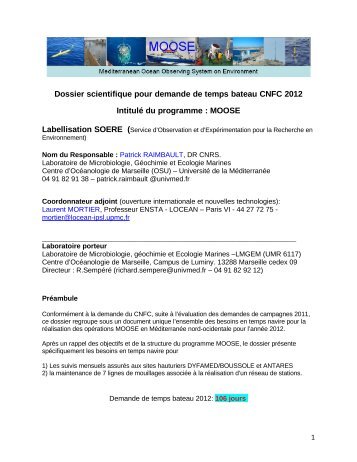 Dossier scientifique MOOSE2012 - CNRS