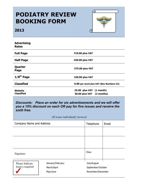 2013 Advertising Rates and Booking Form