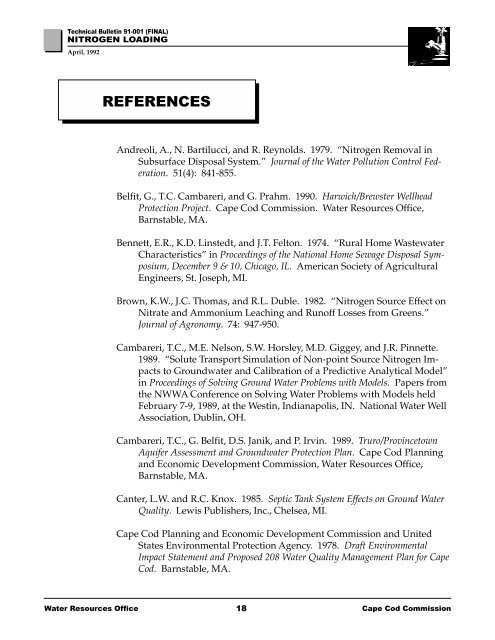 Technical Bulletin 91-001 Nitrogen Loading - Cape Cod Commission