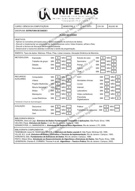 estrutura de dados i - Portal dos Professores da UNIFENAS