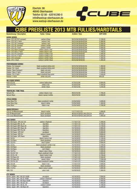 CUBe PreiSLiSTe 2013 MTB FULLieS/hArdTAiLS - watzup ...