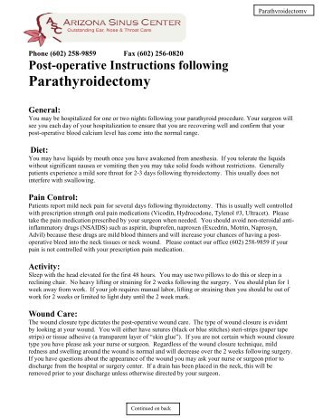 Parathyroidectomy Post Operative Instructions - Arizona Sinus Center