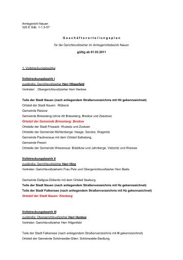 GVZ-Verteilerplan ab 01.03.2011 - Amtsgericht Nauen