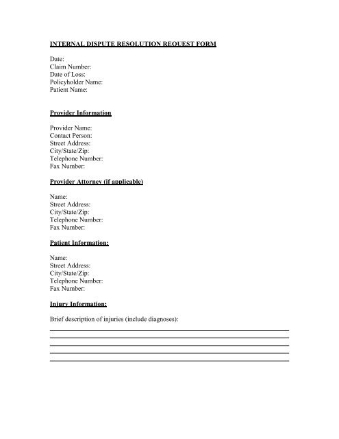 Internal Dispute Resolution Request Form - Personal Service ...
