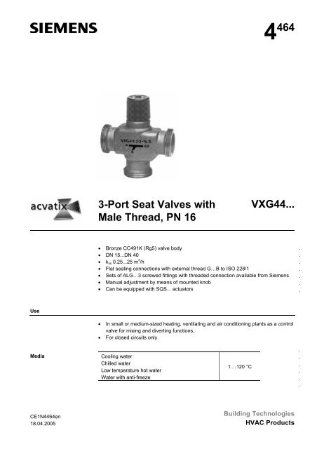 4464 3-Port Seat Valves with Male Thread, PN 16 VXG44...