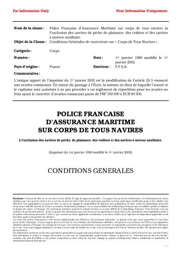 police francaise d'assurance maritime sur corps ... - Fortunes de mer