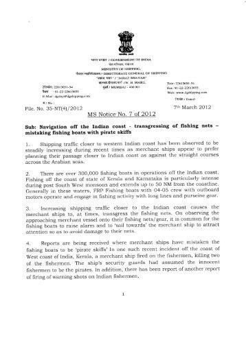 MS Notice No. 7 of 2012 - Directorate General of Shipping