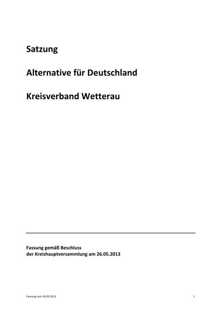 Satzung Alternative für Deutschland Kreisverband Wetterau
