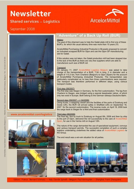 Newsletter September 2008 - arcelor logistics