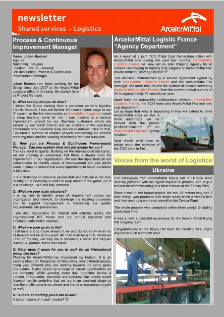 Newsletter September 2008 - arcelor logistics