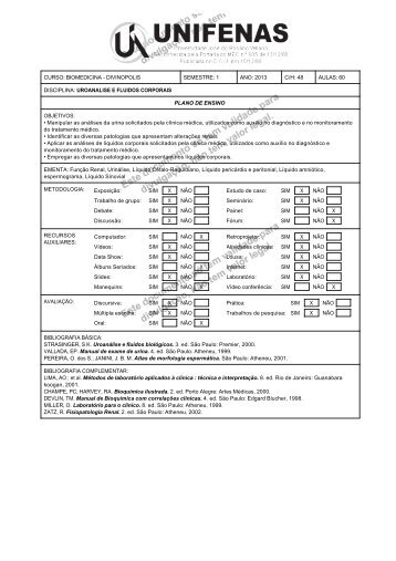 curso: biomedicina - divinopolis semestre: 1 ano: 2013 c/h