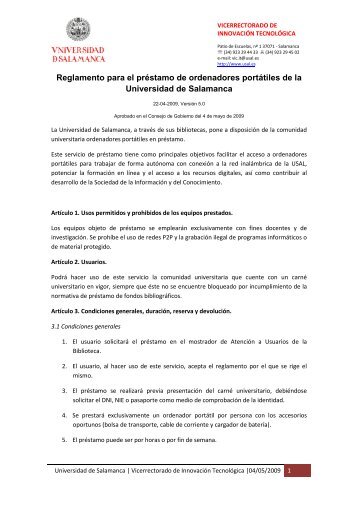 Reglamento - Bibliotecas Universidad de Salamanca