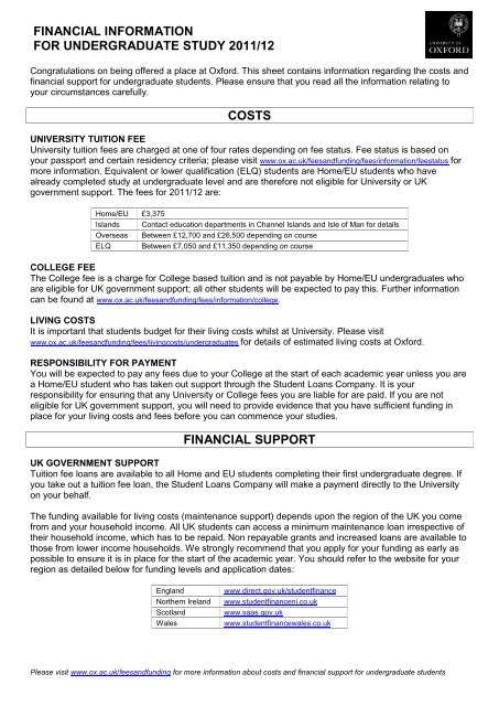 financial support - University of Oxford