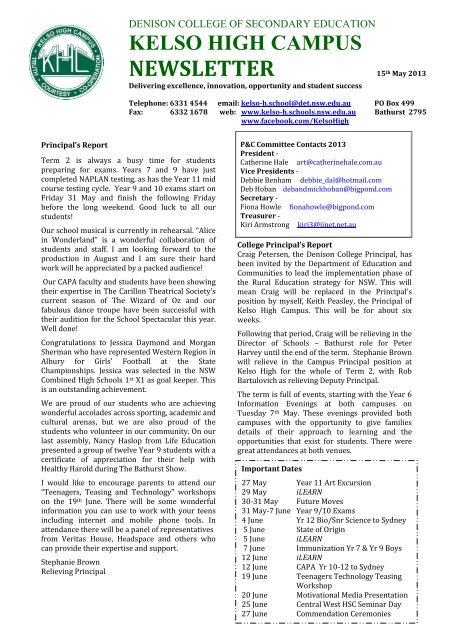 17 15 May 2013 Newsletter Week 20 [pdf, 2 MB] - Kelso High Campus