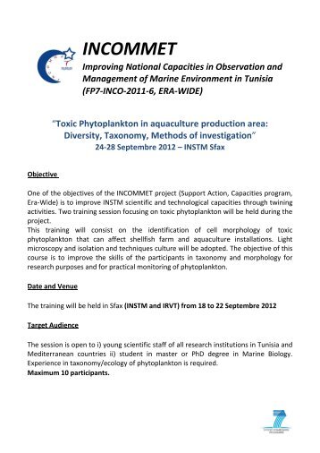 Toxic Phytoplankton in aquaculture production area - incommet